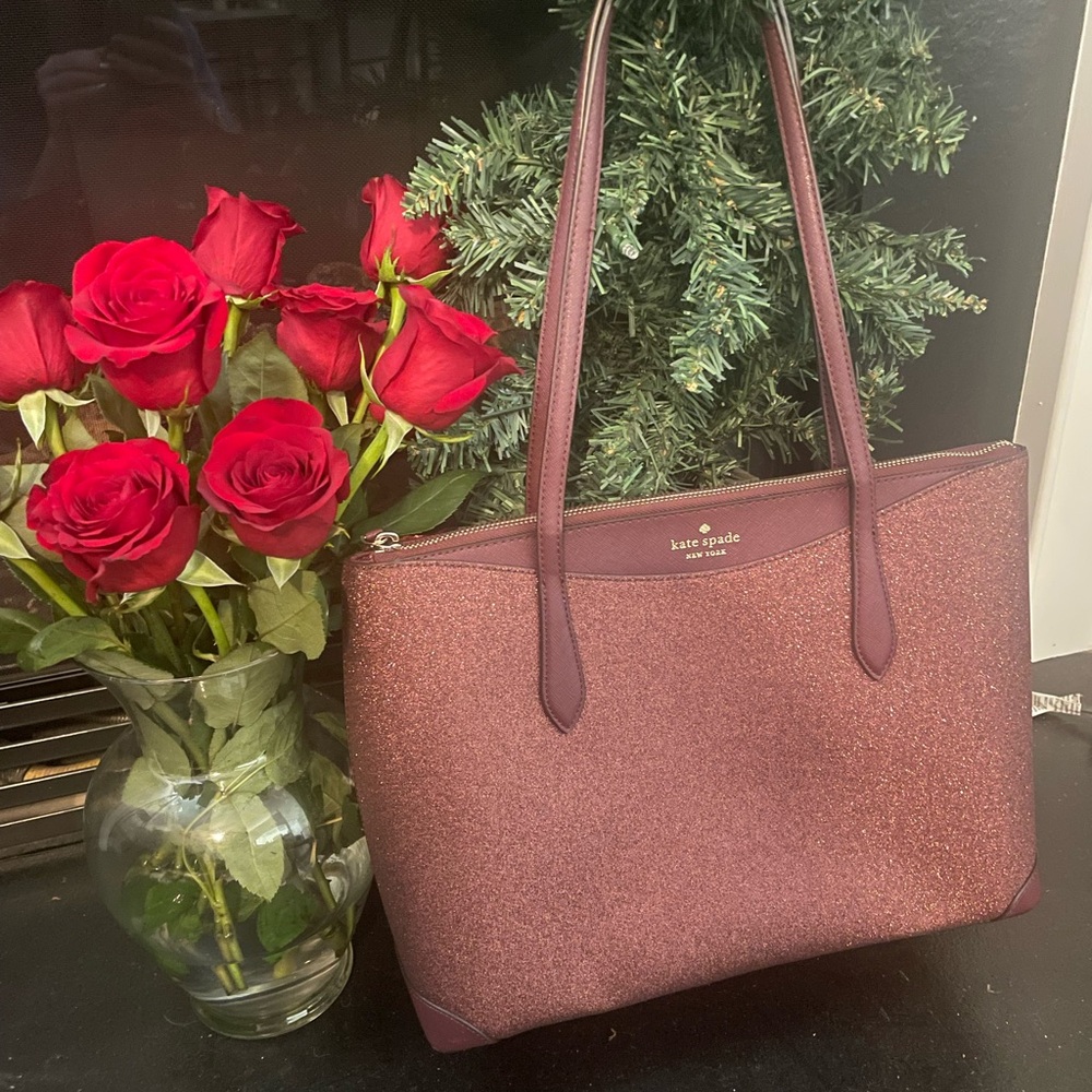 Kate Spade New York Glitter Burgundy Tote Bag